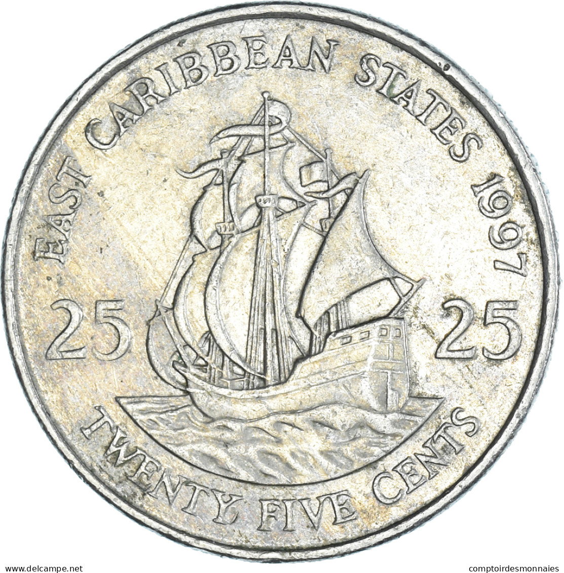 Monnaie, Etats Des Caraibes Orientales, 25 Cents, 1997 - Territoires Britanniques Des Caraïbes
