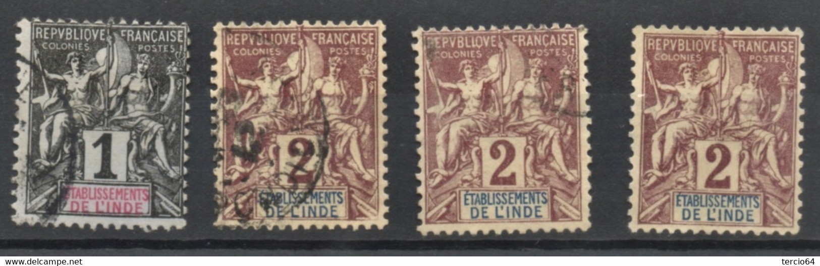 Lot INDE Française 1892 N° 1 Et 2 3 Exemplaires Groupe Allégorique - Otros & Sin Clasificación