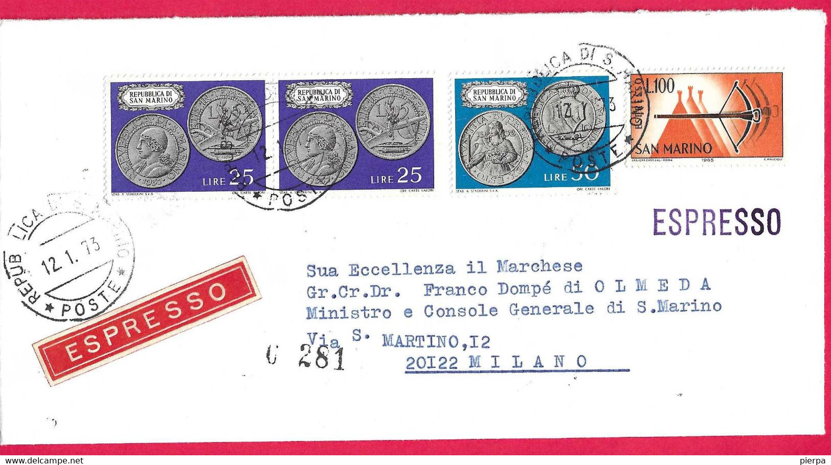 SAN MARINO - BUSTA COMMERCIALE ESPRESSO DA SAN MARINO*12.173* PER MILANO - Express Letter Stamps