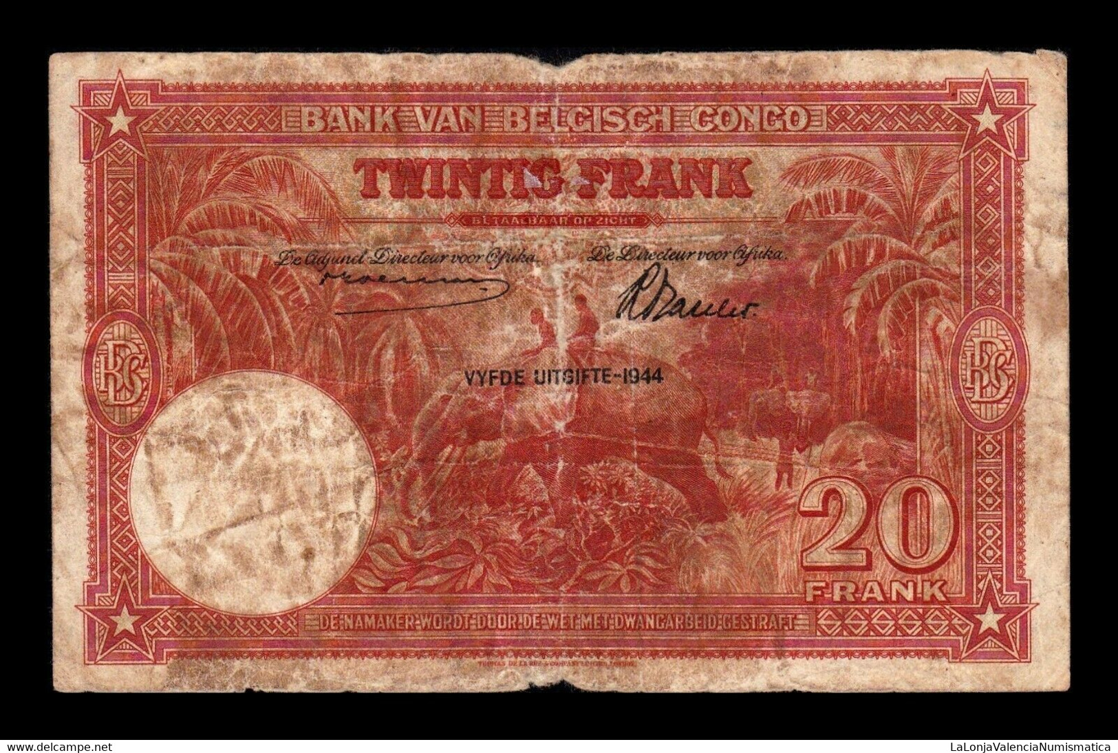 Congo Belga Belgium 20 Francs 1944 Pick 15d RC P - Banco De Congo Belga