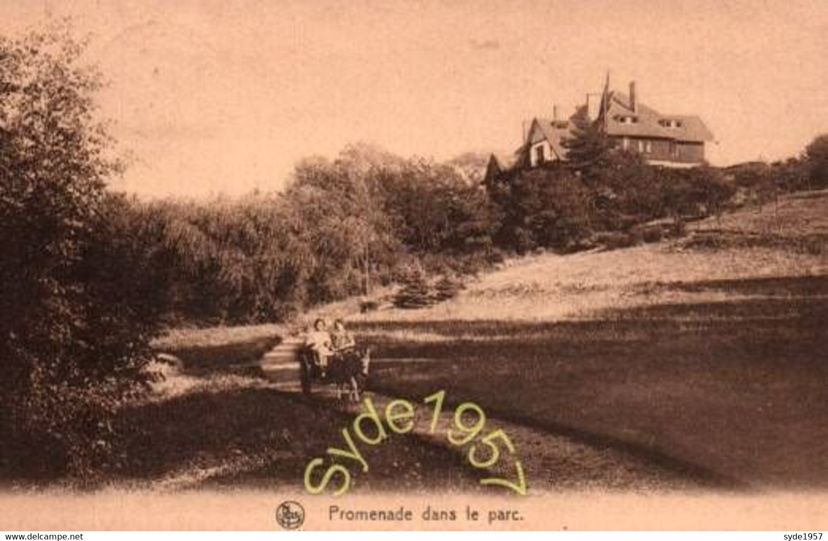 Overijse Overyssche Maison Repos Ter Nood, Promenade Dans Le Parc, Animée, Femmes Dans Une Charrette Tirée Par Un âne. - Overijse