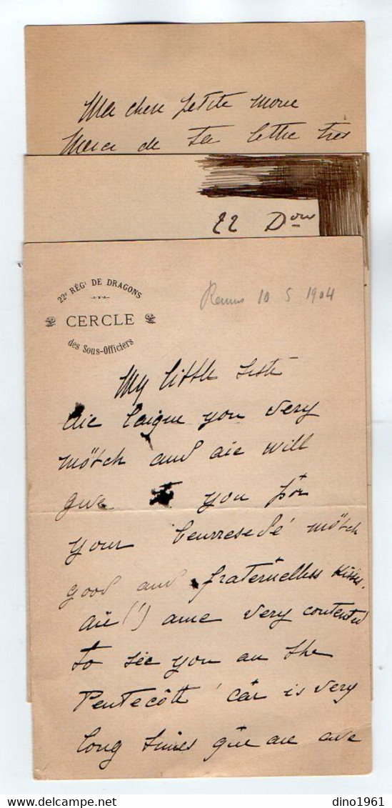 Vp20.485 - MILITARIA - 1904 - 3 Lettres Du Soldat Jean ? Au 22 ème Régiment De Dragons à REIMS - Documents