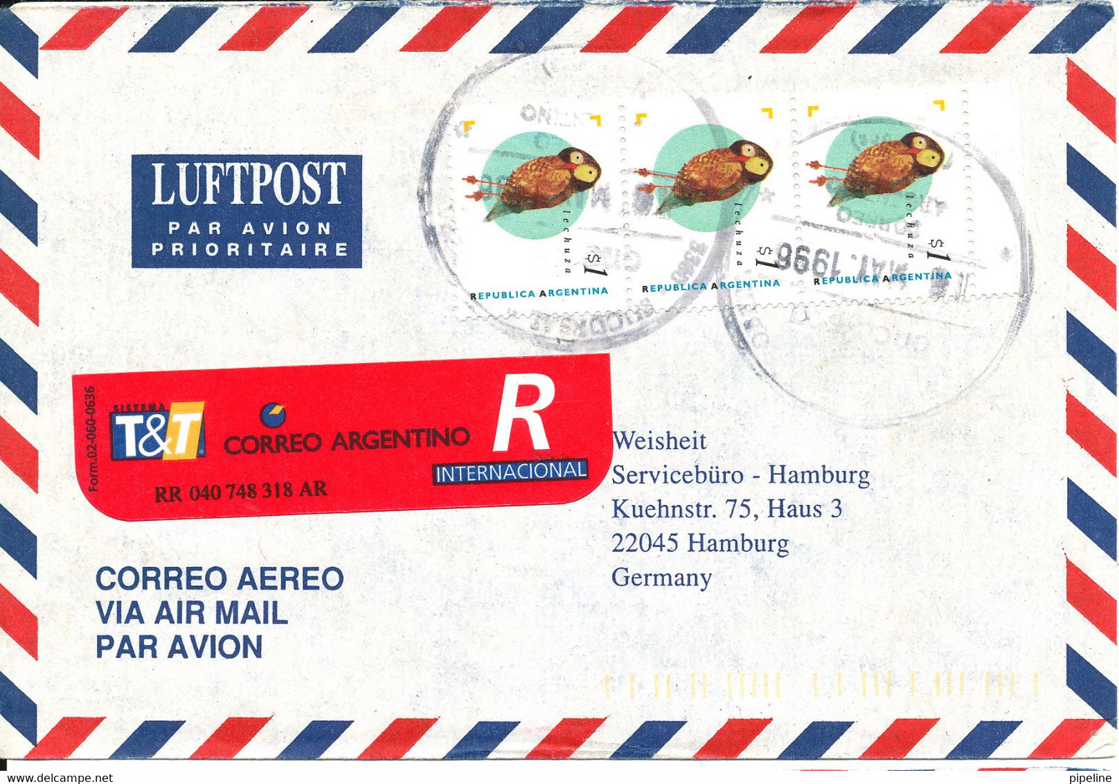Argentina Registered Air Mail Cover Sent To Germany 6-5-1996 - Cartas & Documentos