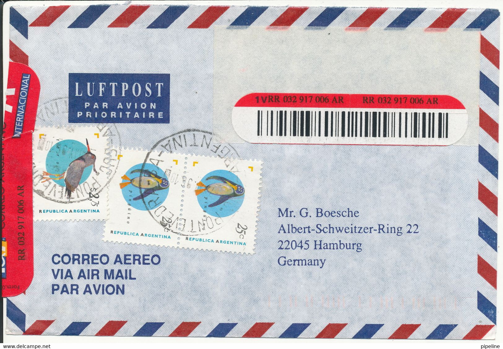 Argentina Registered Air Mail Cover Sent To Germany 7-5-1996 - Briefe U. Dokumente