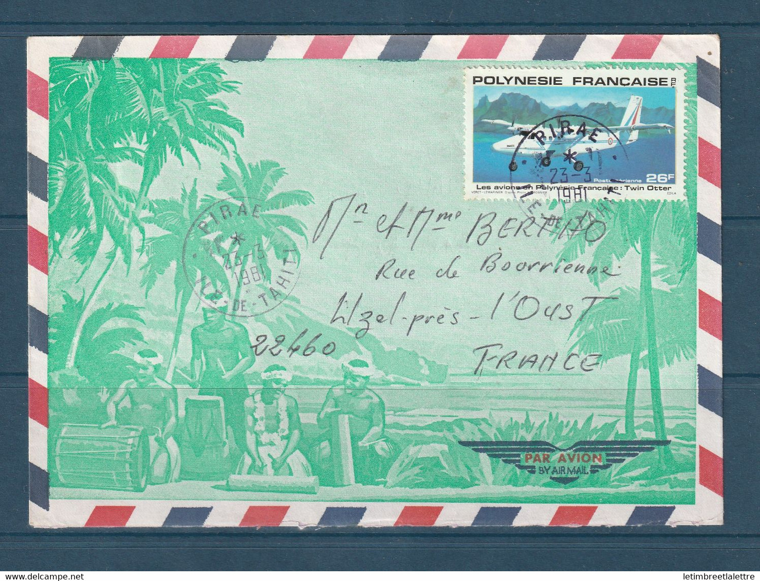 ⭐ Polynésie - Poste Aérienne - YT N° 157 - Enveloppe Décorée De Tahiti ( Pirae ) Pour La France - 1981 ⭐ - Covers & Documents