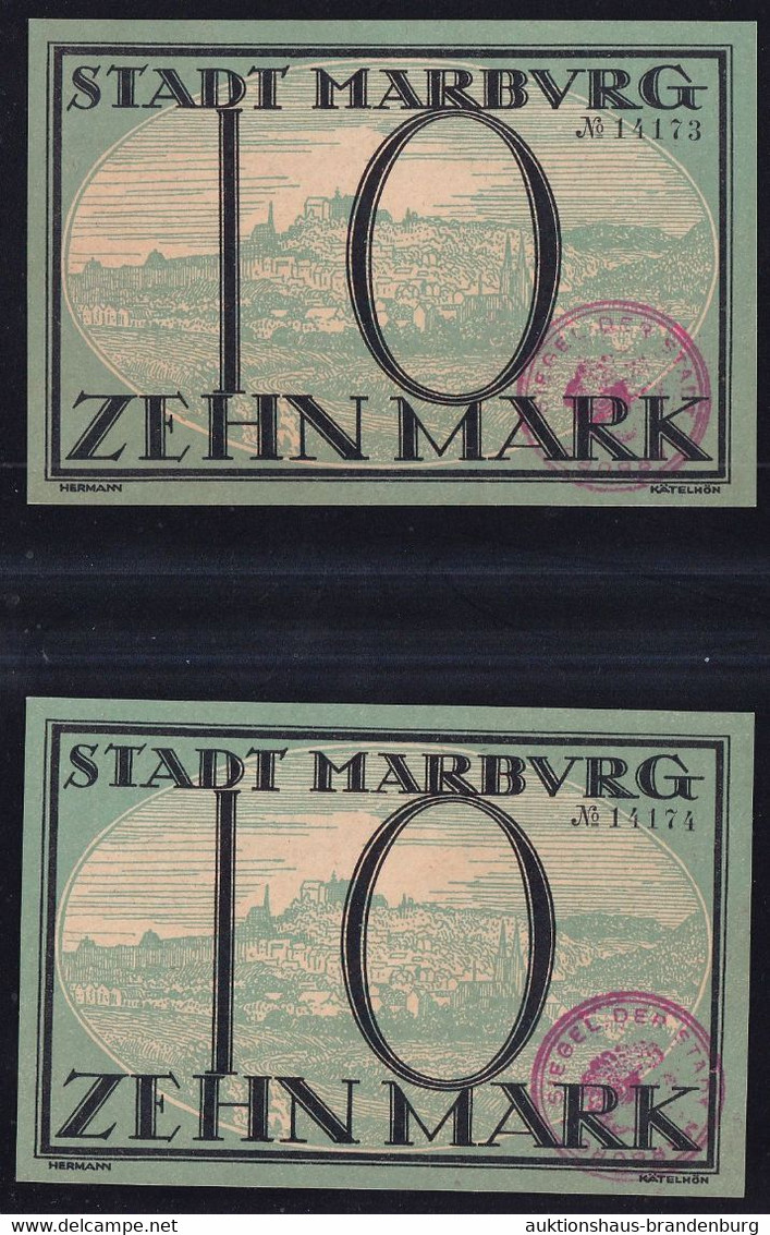 Marburg: 2x 10 Mark 11.10.1918 - Laufende KN - 10 Mark