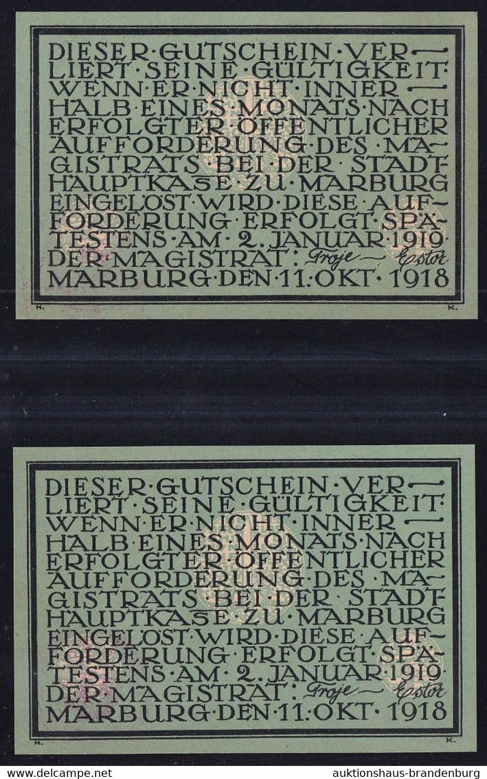 Marburg: 2x 10 Mark 11.10.1918 - Laufende KN - 10 Mark