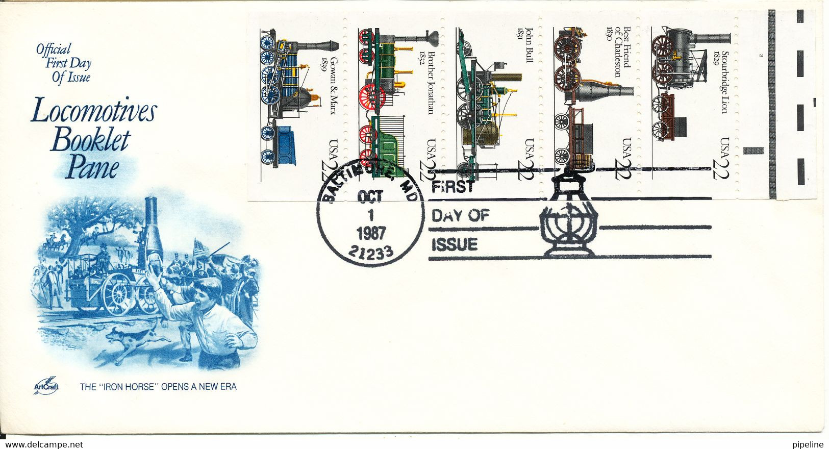 USA FDC Baltimore 1-10-1987 Locomotives Booklet Pane With ArtCraft Cachet - 1981-1990