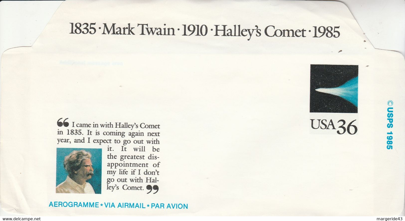 USA ETATS UNIS ENTIER LETTRE MARK TWAIN 36 CTS NEUF - 1981-00