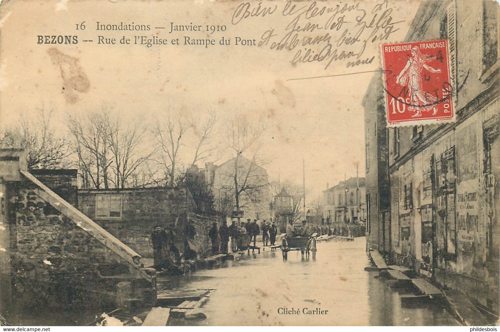 VAL D'OISE  BEZONS  Inondations 1910  Rue De L'église Et Rampe Du Pont - Bezons