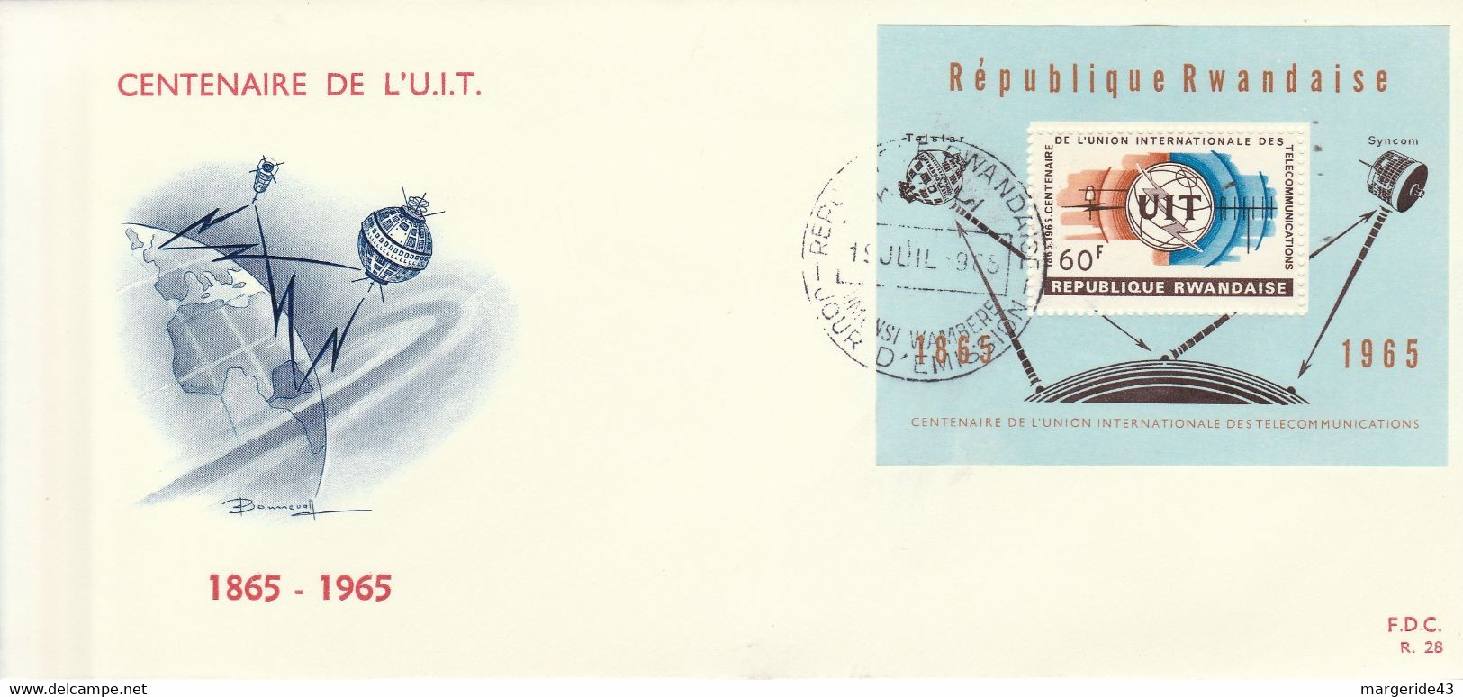 RWANDA FDC 1965 BF CENTENAIRE U I T - Lettres & Documents