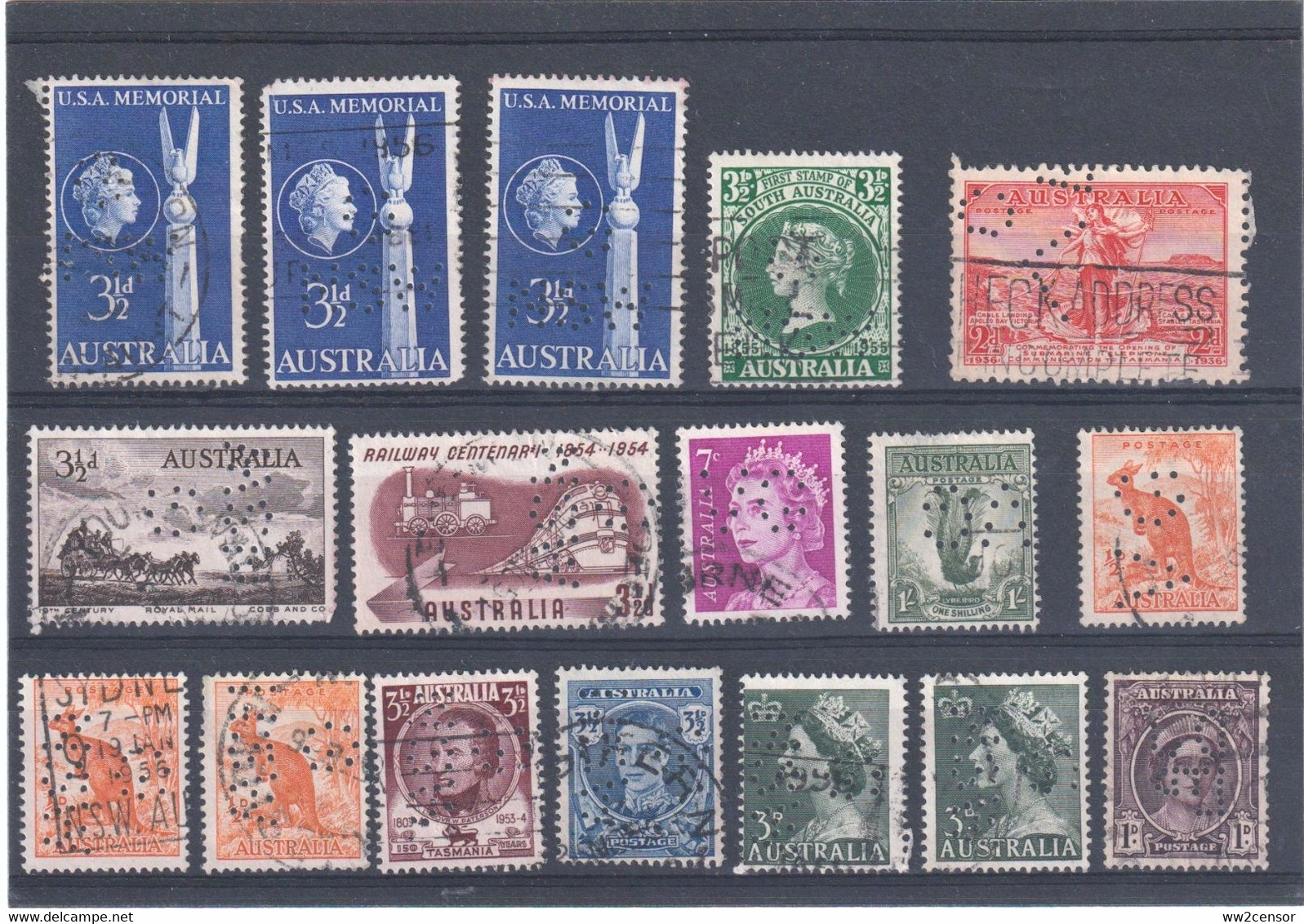 Australia 17 Perfin Stamps - Several G / NSW On Different Stamps - Perforés
