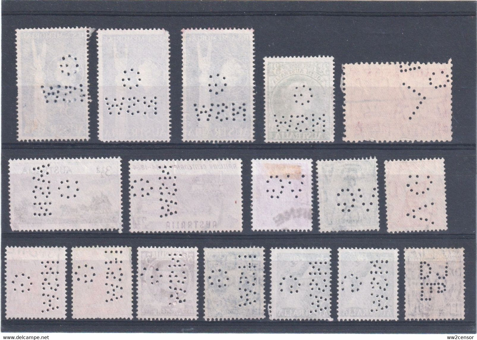 Australia 17 Perfin Stamps - Several G / NSW On Different Stamps - Perforés