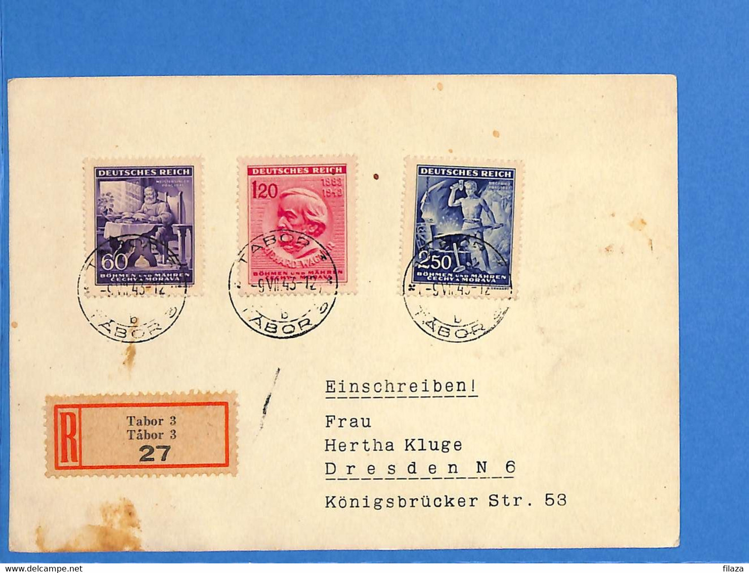 Böhmen Und Mähren 1943 Lettre Einschreiben De Tabor (G9316) - Covers & Documents