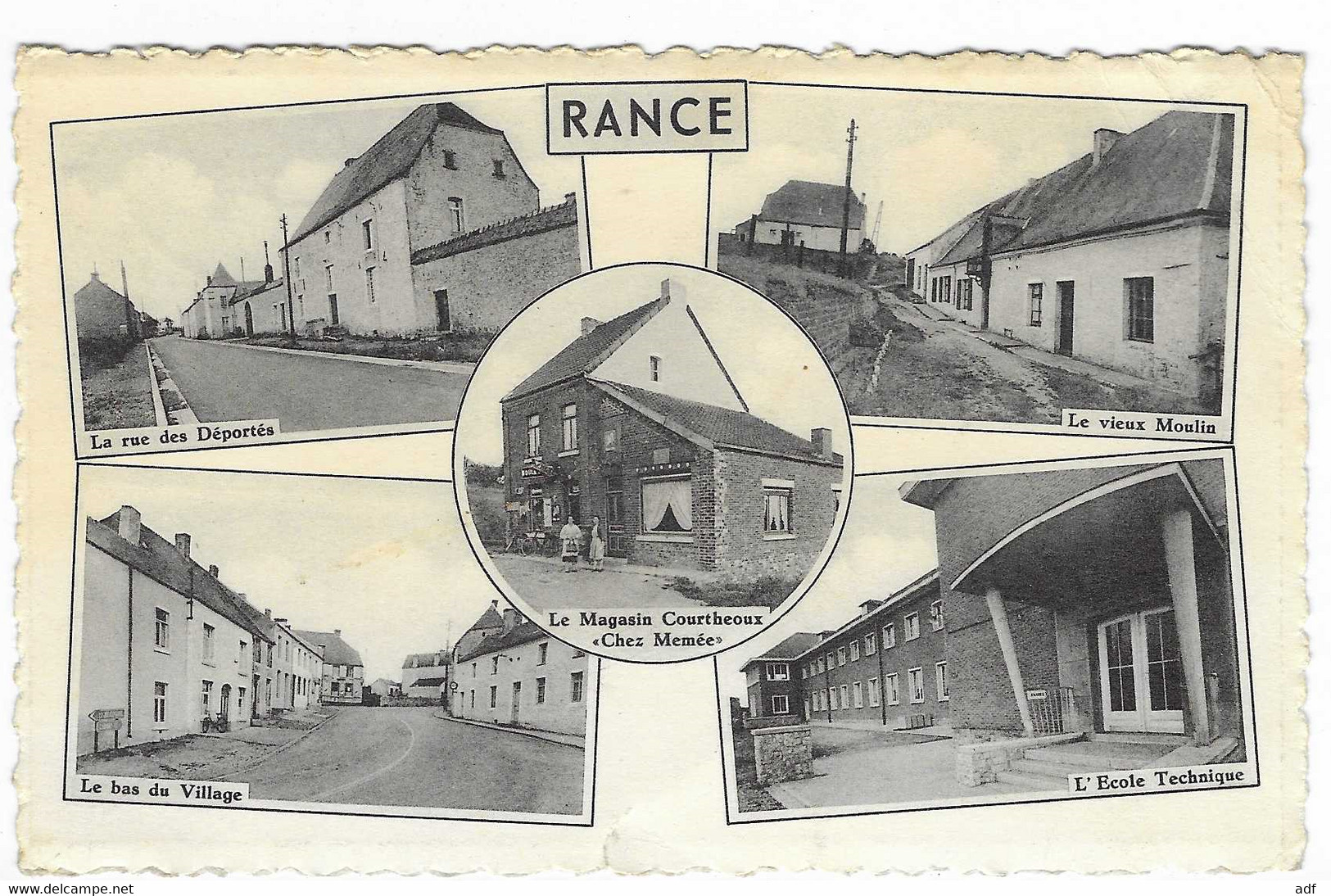 CPSM MULTIVUES RANCE ( SIVRY ), LA RUE DES DEPORTES, LE VIEUX MOULIN, MAGASIN COURTHEOUX CHEZ MEMEE, BAS DU VILLAGE - Sivry-Rance