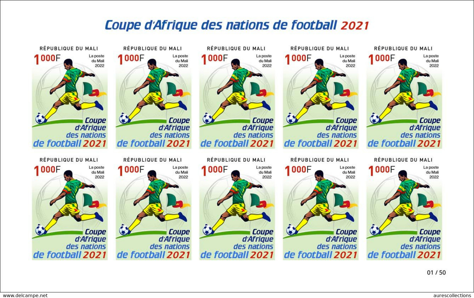 MALI 2022 IMPERF SHEETLET FEUILLET 10V ND - FOOTBALL AFRICA CUP OF NATIONS COUPE D'AFRIQUE CAMEROUN 2021 RARE MNH - Africa Cup Of Nations