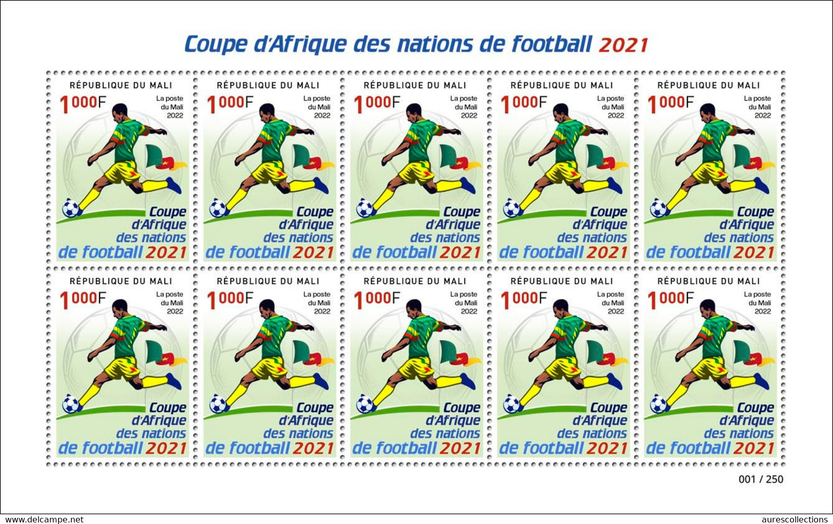 MALI 2022 SHEETLET FEUILLET 10V - FOOTBALL AFRICA CUP OF NATIONS COUPE D'AFRIQUE CAMEROUN CAMEROON 2021 - RARE MNH - Fußball-Afrikameisterschaft