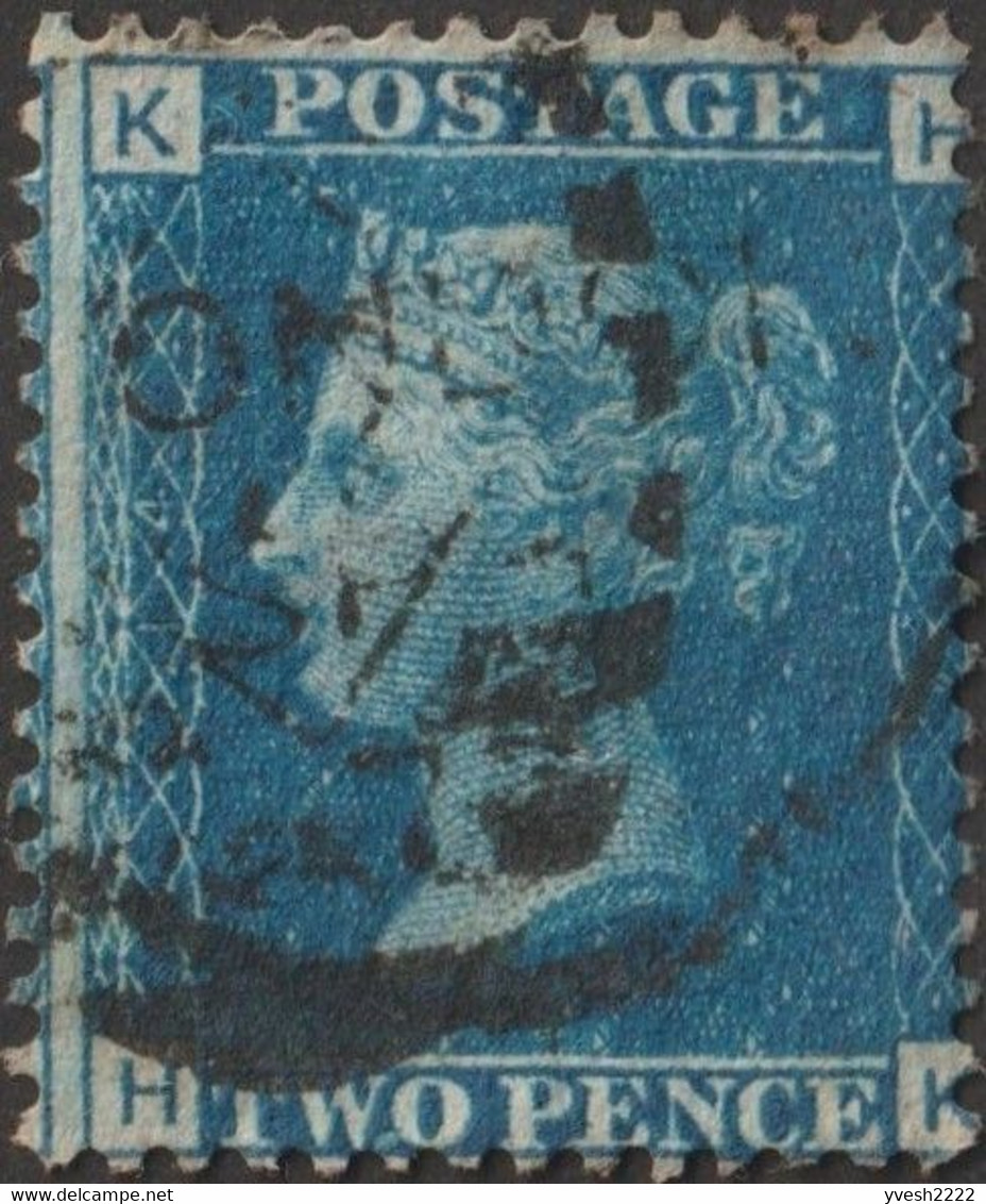 GB 1858 Y&T 27 SG 47 Michel 17. Victoria 2 P. Bleu, Filigrane Grande Couronne. Planche 14. Lettres KH. TB - Used Stamps