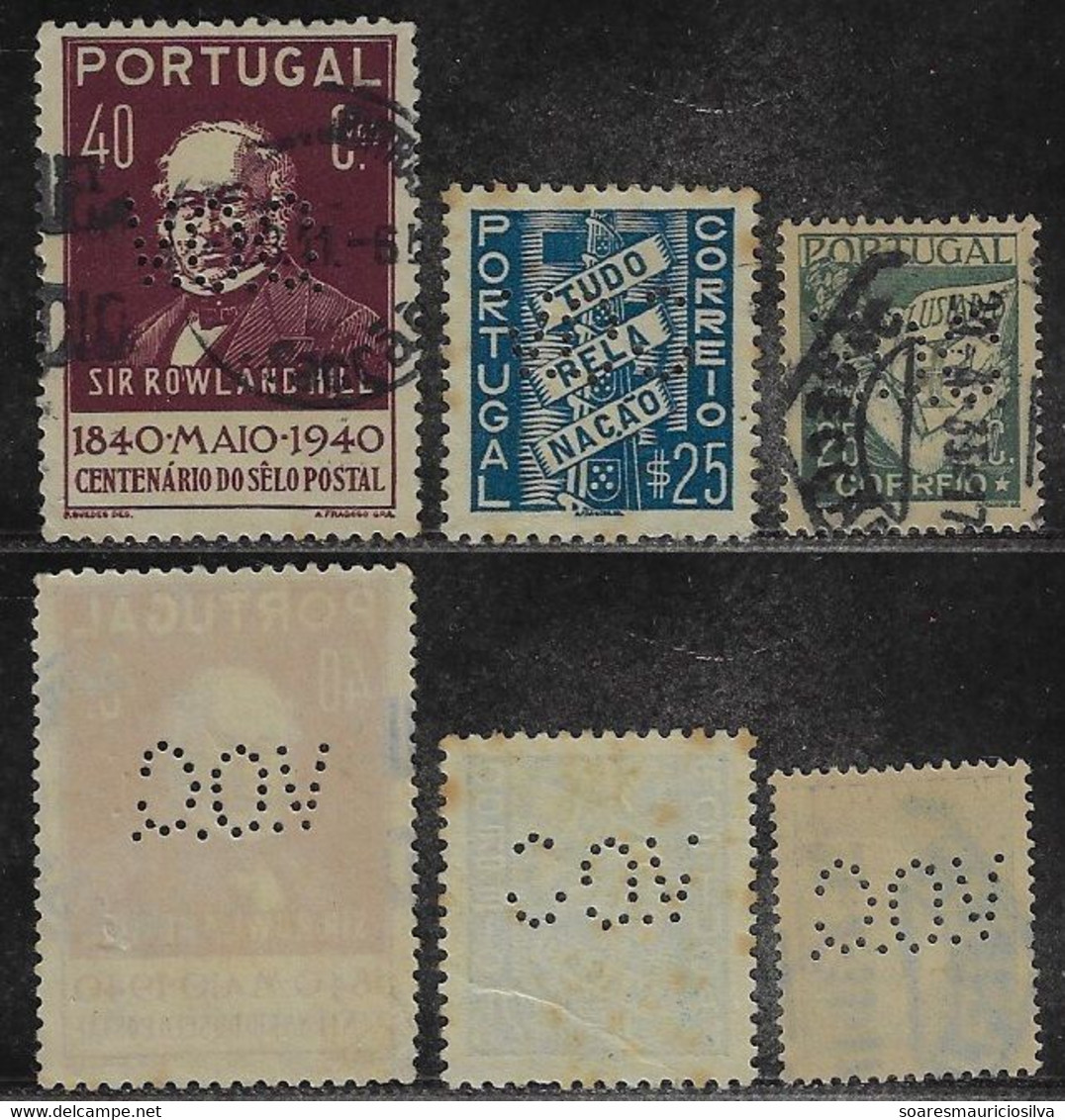 Portugal 3 Stamp With Perfin V.O.C. By Vaccum Oil Company Lochung Perfore energy Fuel Gas - Otros & Sin Clasificación