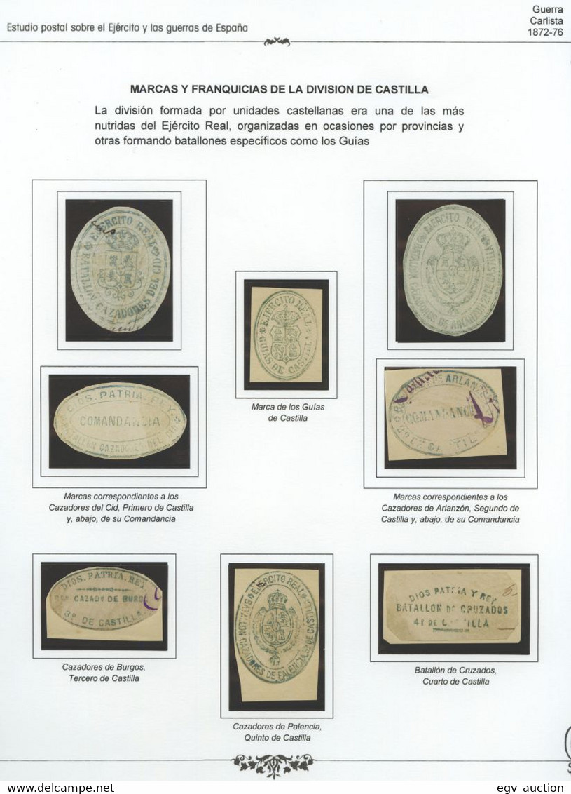 España - Guerra Carlista - 8 Marcas Y Franquicias "División De Castilla" (Cazadores Del Cid, Guías De Castilla Etc...) - Usati