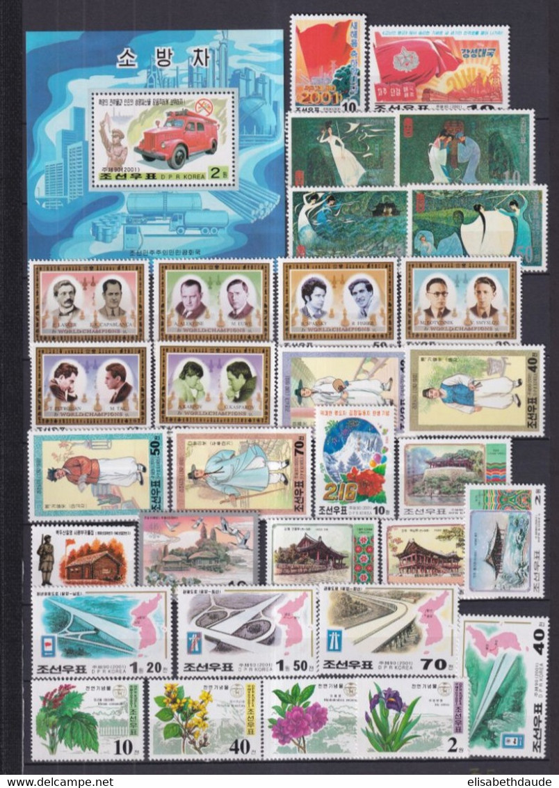 KOREA - 2001 - ANNEE INCOMPLETE ** MNH 2 PAGES - ANIMAUX/TRANSPORTS/FLEURS ETC....COTE YVERT = 66 EUR - Korea (Noord)