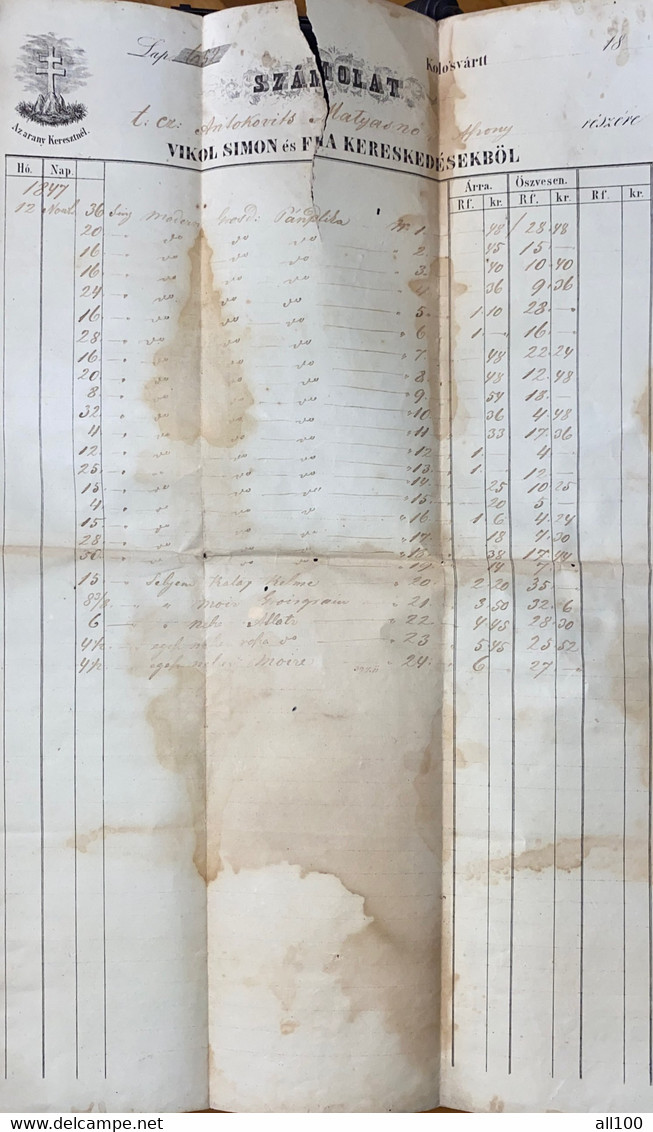 A18683 - INVOICE FROM AUSTRIA 1847 VIKOL SIMON ES FIA KERESKEDESEKBOL KOLOZSVAR KLAUSENBURG CLUJ-NAPOCA SZAMOLAT - Austria