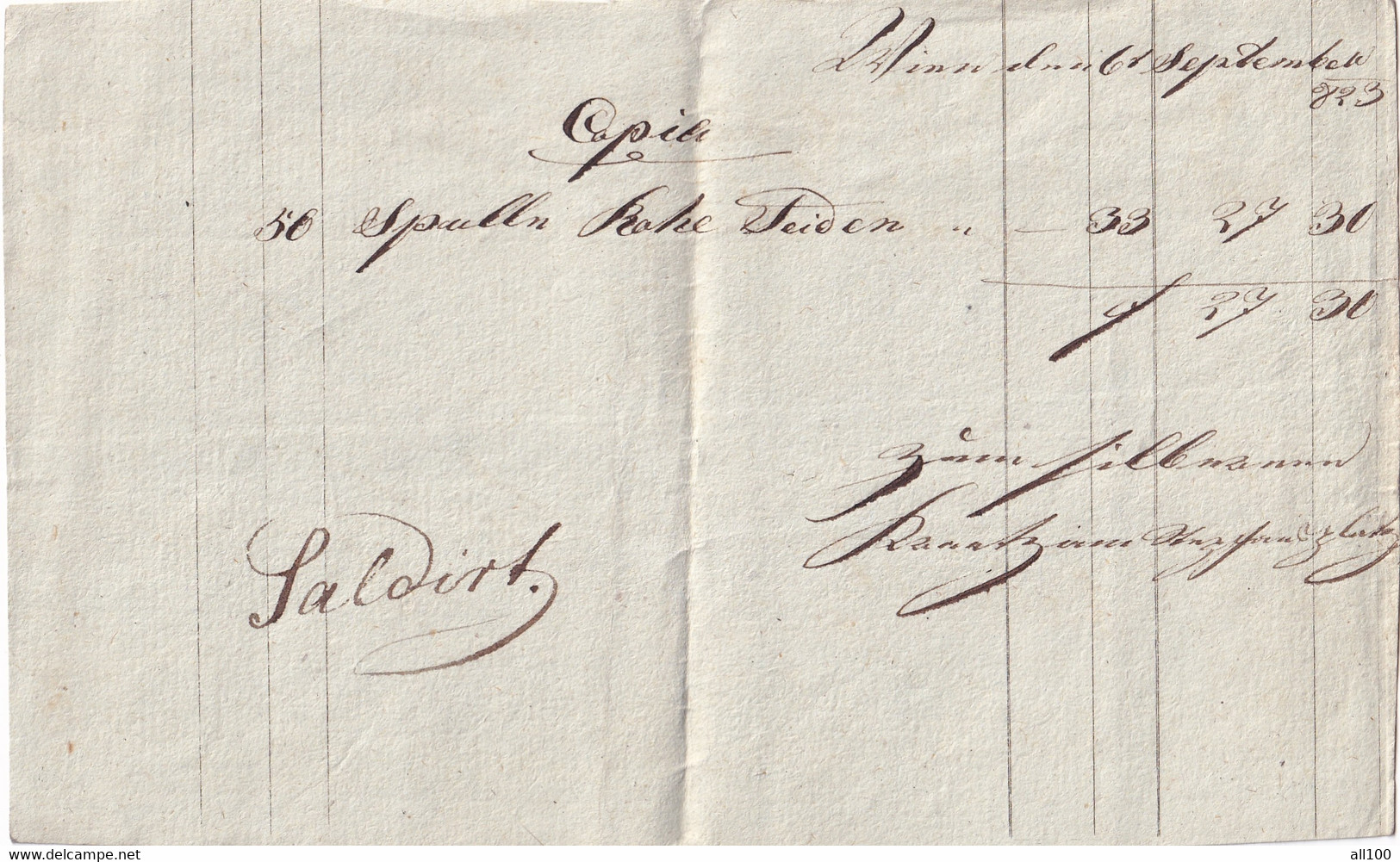 A18686 - RECEIPT FROM AUSTRIA 1823 HANDWRITTEN DOCUMENT COPIA - Oostenrijk