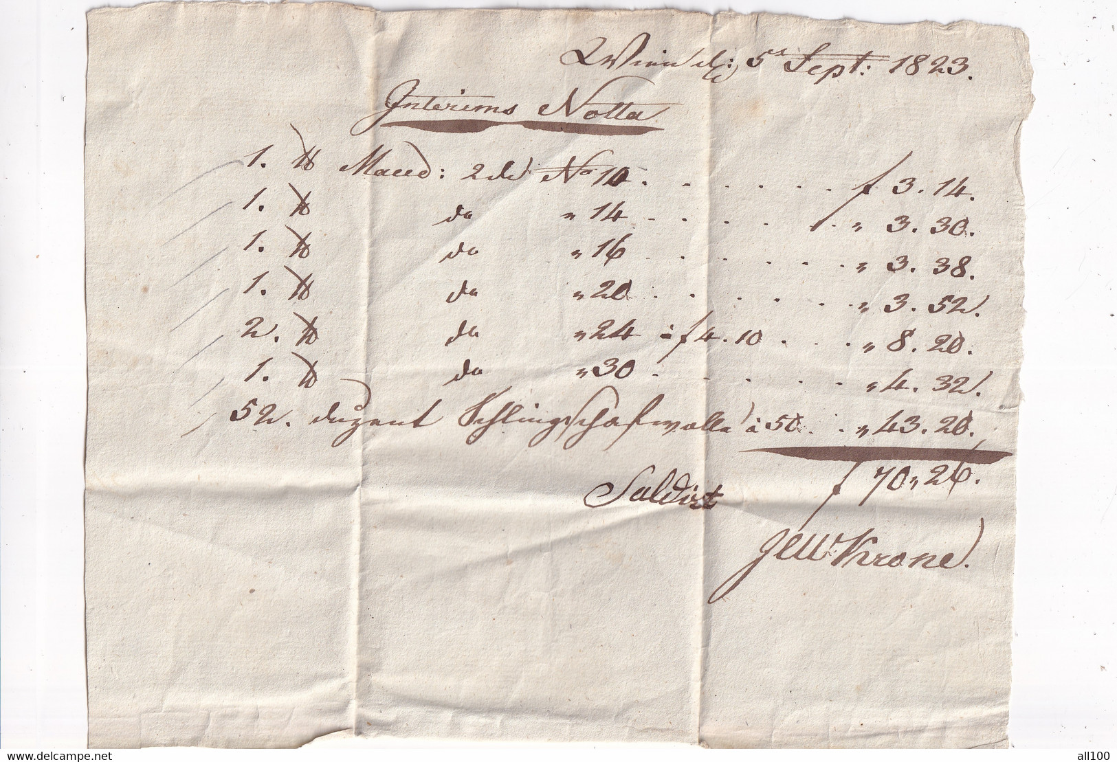 A18691 - INVOICE FROM AUSTRIA 1823 HANDWRITTEN DOCUMENT INTERIMS NOTTA - Oostenrijk