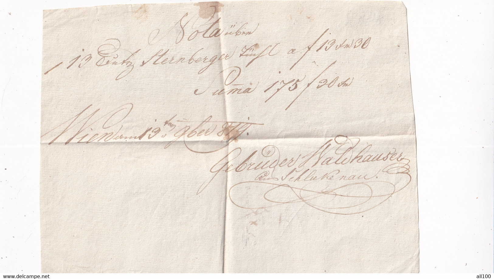 A18692 - RECEIPT NOTA FROM AUSTRIA 1819 HANDWRITTEN DOCUMENT - Autriche