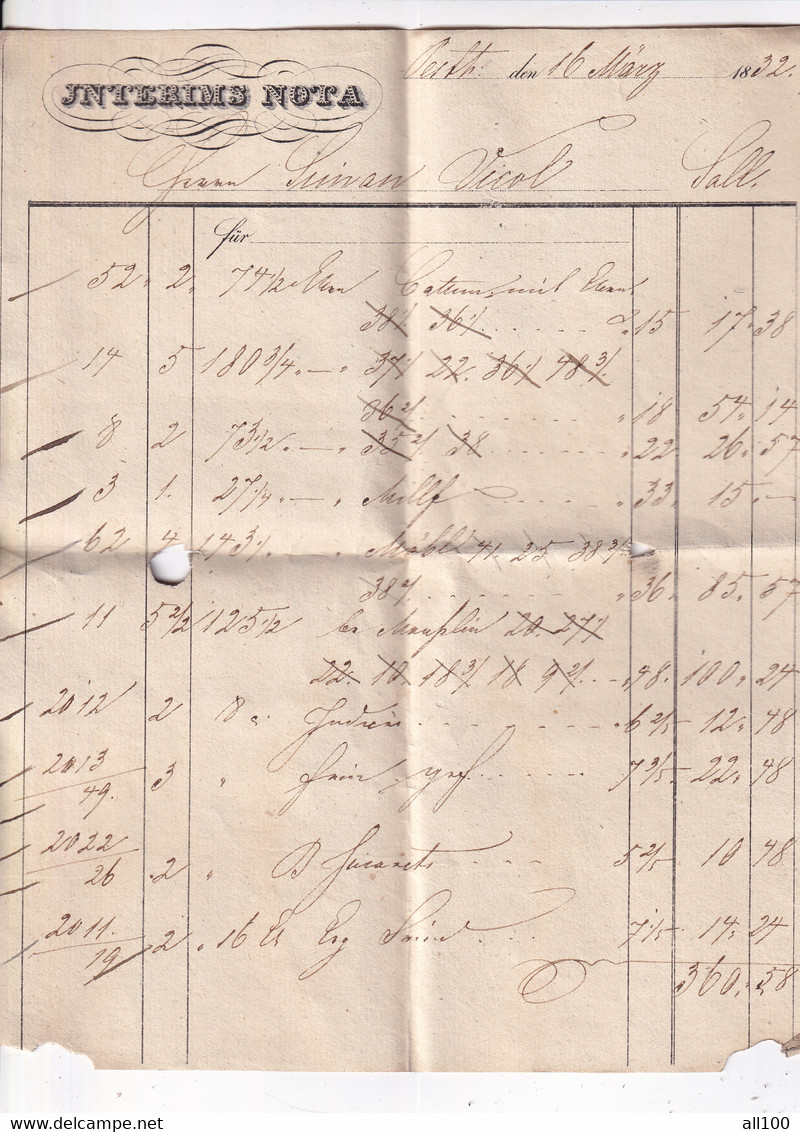 A18695 - INVOICE FROM AUSTRIA 1832 HANDWRITTEN DOCUMENT INTERIMS NOTA - Oostenrijk