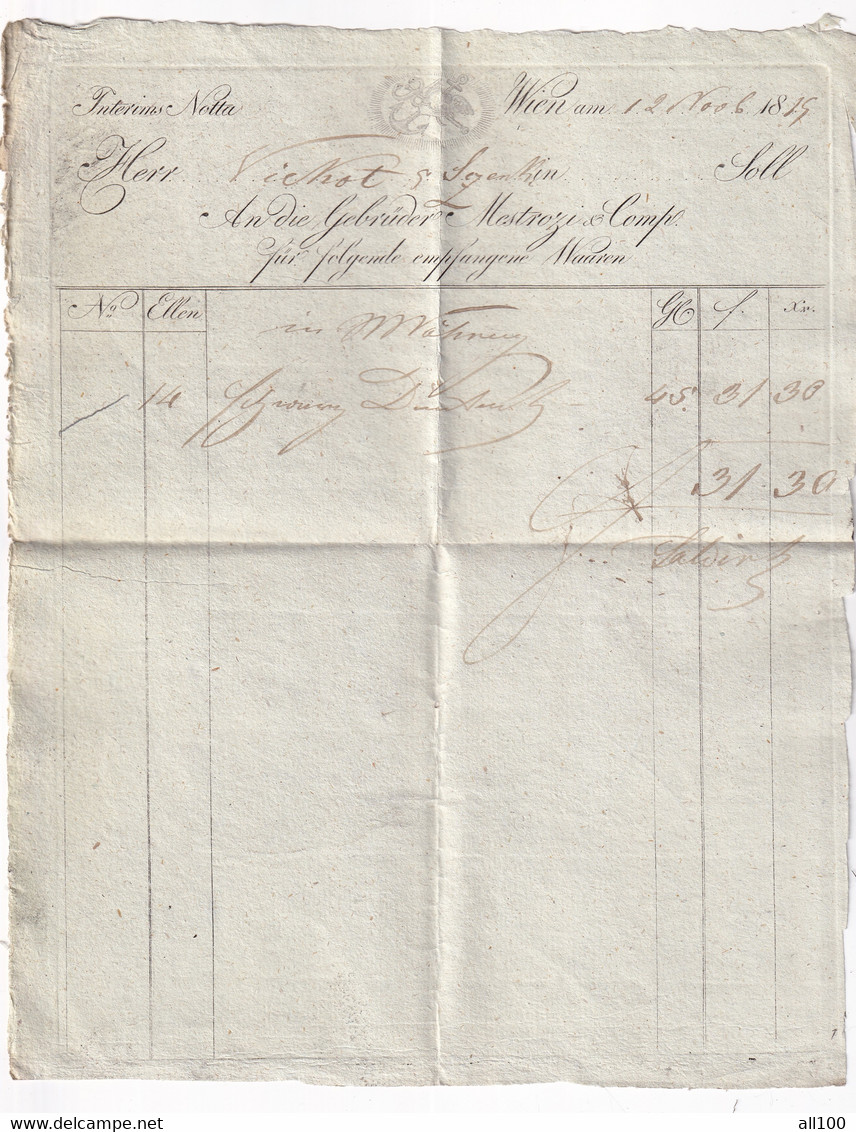 A18721 - INVOICE FROM AUSTRIA WIEN VIENA 1819 AN DIE GEBRUDERMESTROZI UND COMP FUR FOLGENDE EMPFANGENE WAAREN - Österreich