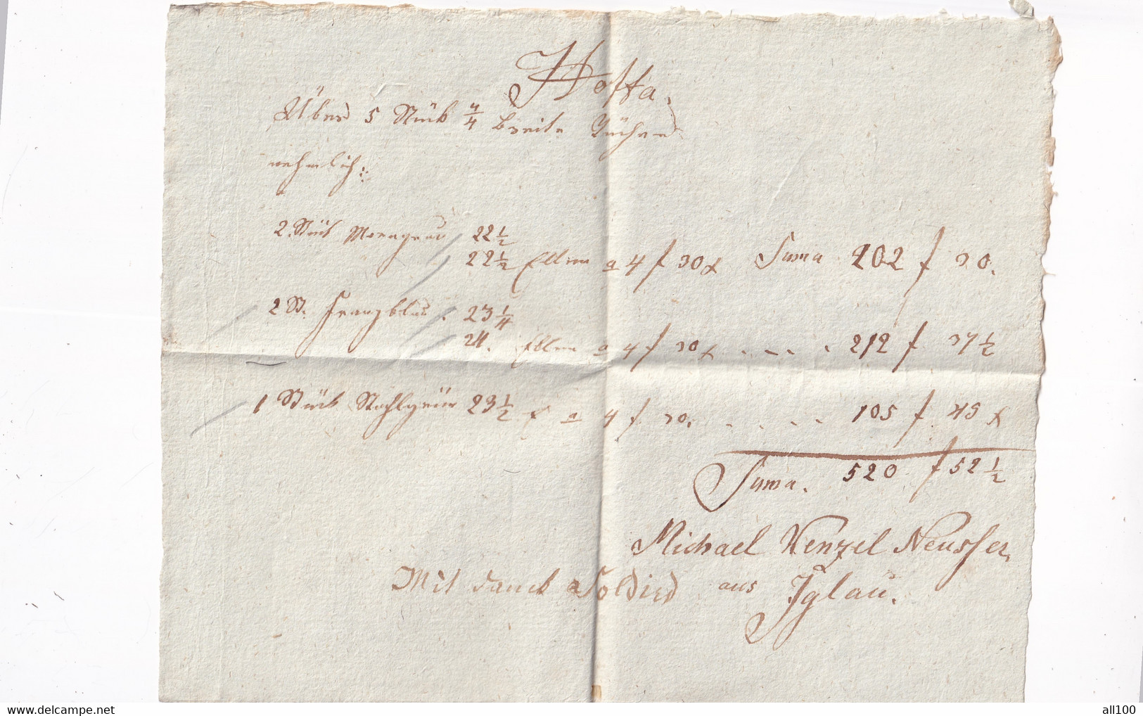 A18725 - RECEIPT NOTTA FROM AUSTRIA 1800s HANDWRITTEN DOCUMENT - Autriche