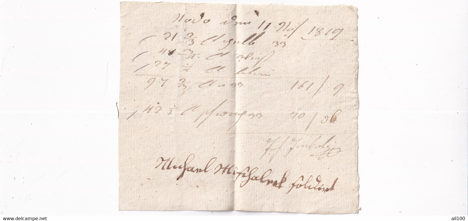 A18726 - RECEIPT FROM AUSTRIA 1819 HANDWRITTEN DOCUMENT - Austria