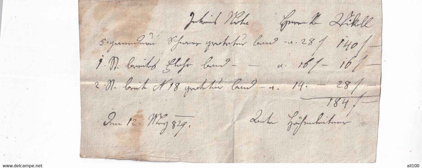 A18733 - RECEIPT FROM AUSTRIA 1829 AUSTRIAN EMPIRE HANDWRITTEN DOCUMENT - Oostenrijk