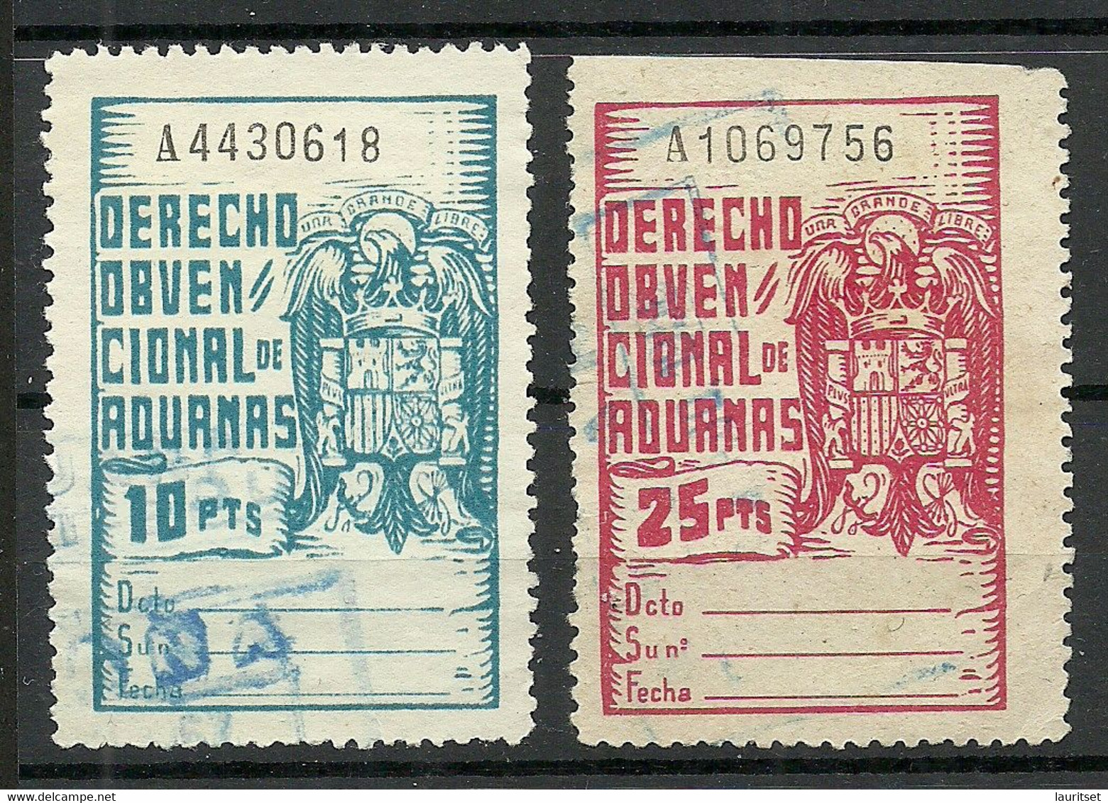 SPAIN Espana 1941 SELLOS FISCALES DERECHO OBVENCIONAL ADUANAS Fiscal Tax Steuermarken O - Fiscaux-postaux