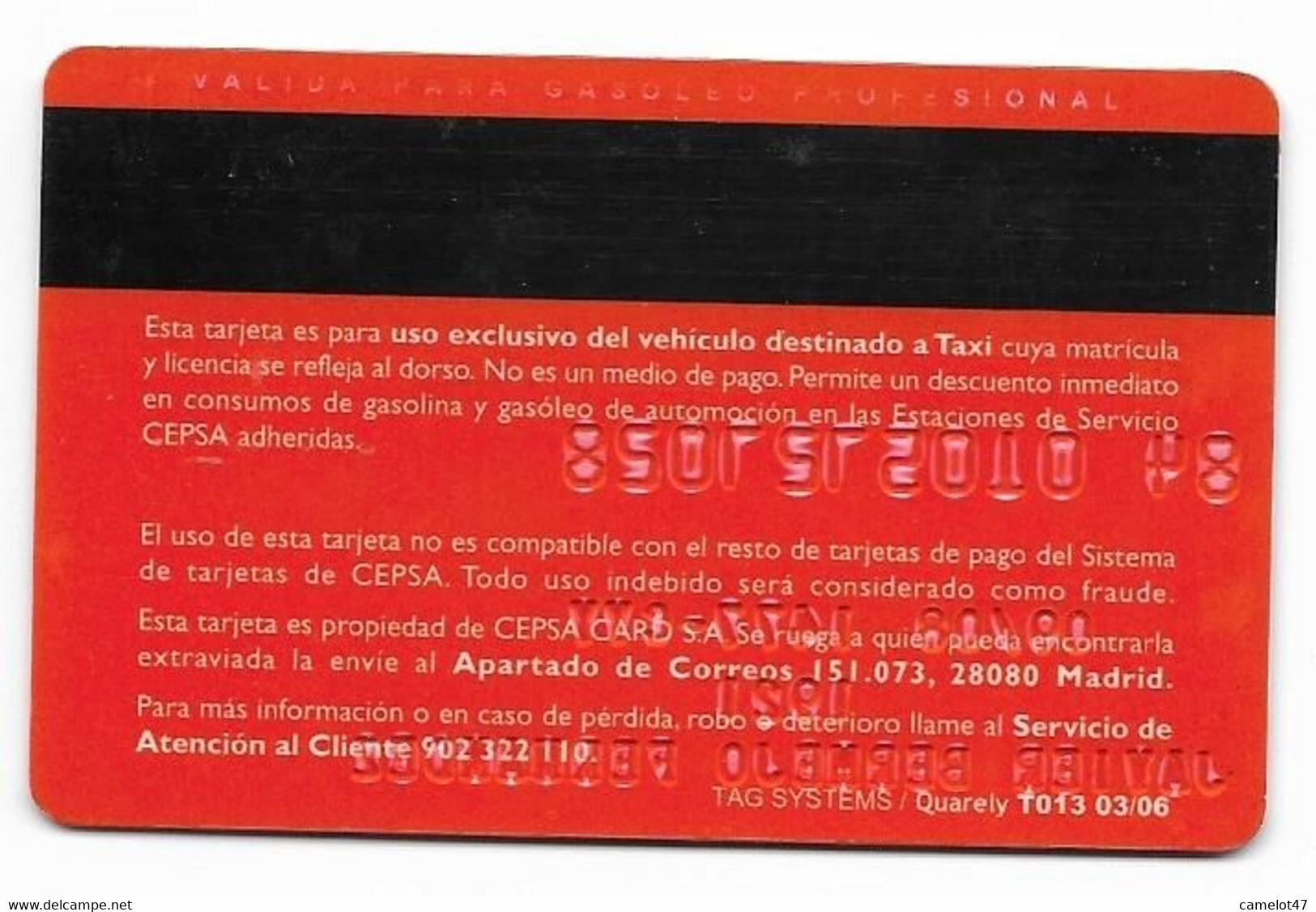 Cepsa Spain, Gas Stations Rewards Magnetic Card, # Cepsa-3  NOT A PHONE CARD - Olie