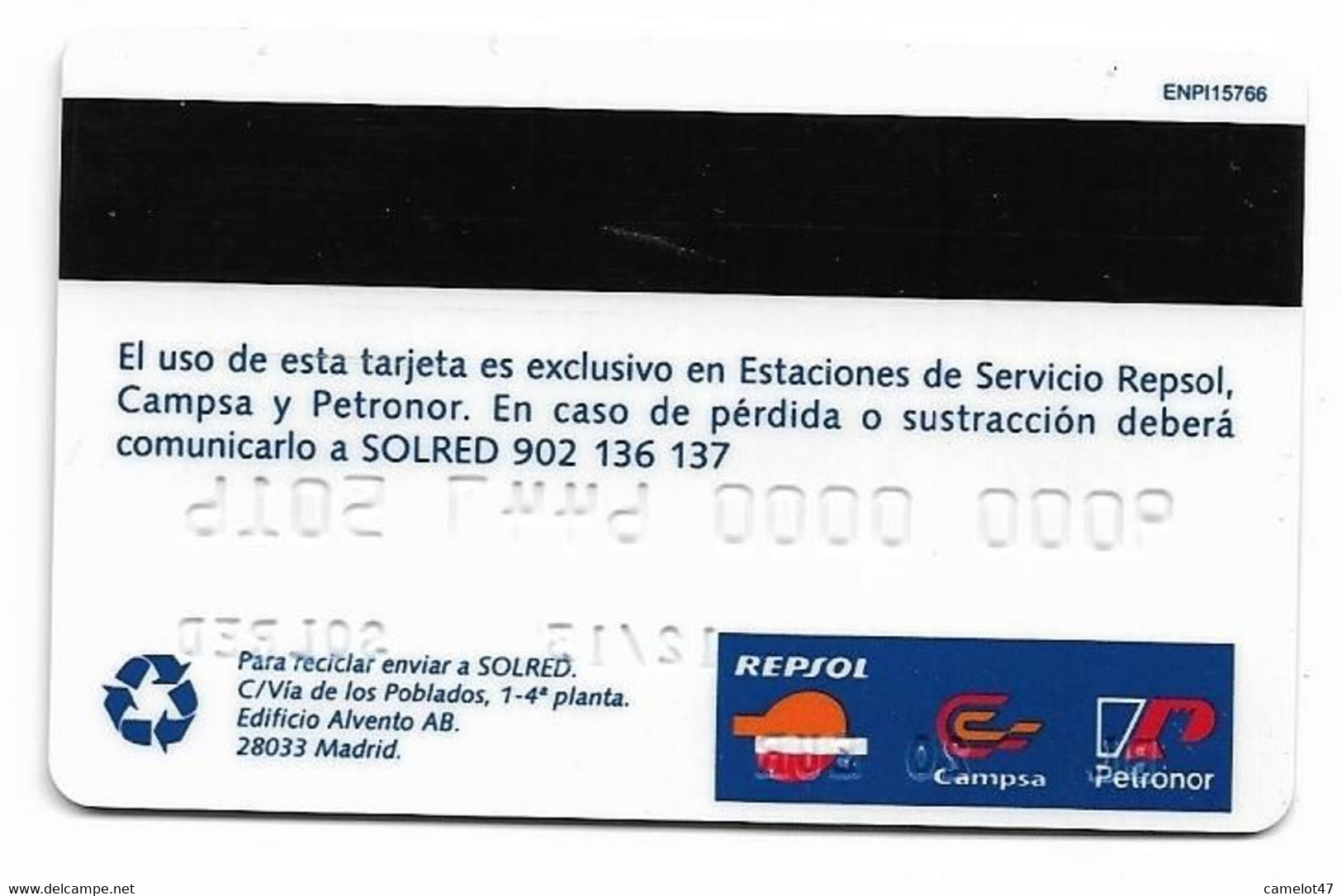 Solred Spain, Gas Stations Magnetic Gift Card, # Repsol-3  NOT A PHONE CARD - Oil