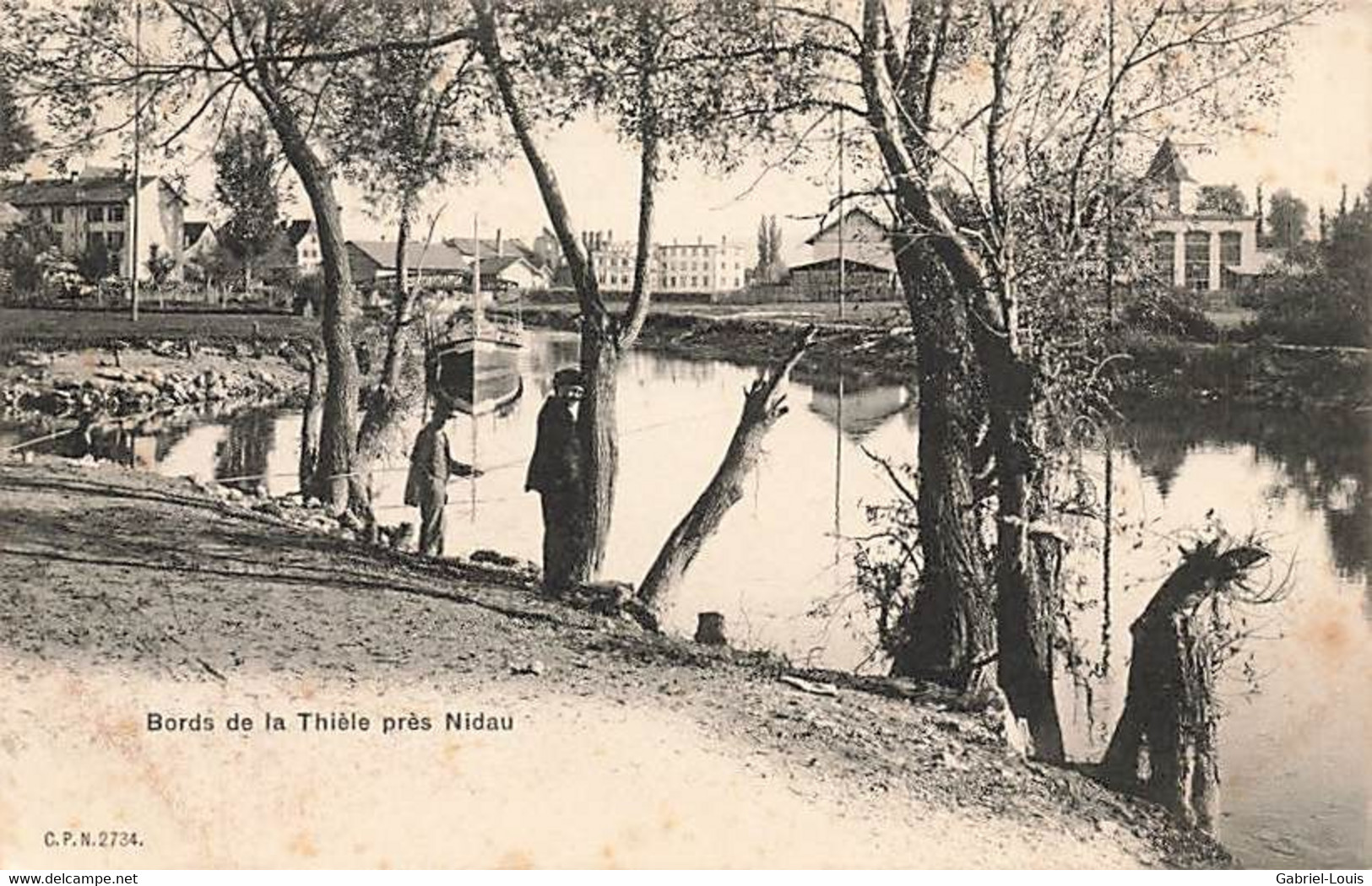 Bord De La Thièle Près De Nidau Fischer Pêcheurs - Nidau