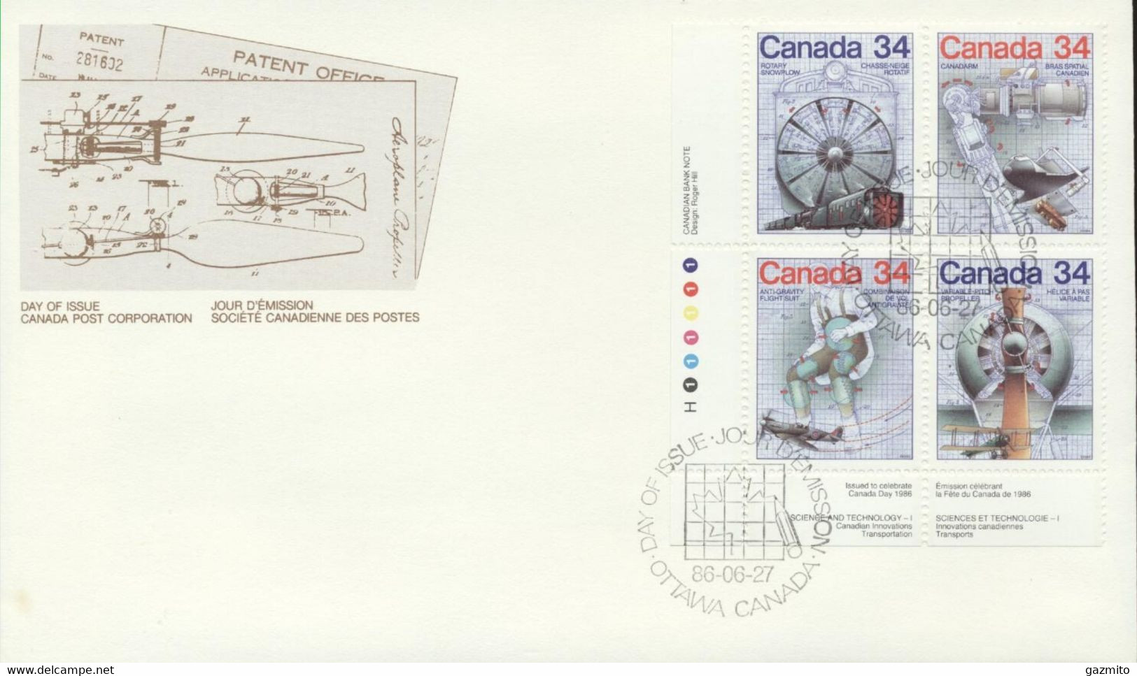 Canada 1986, Invenction, Train, Plane, Shuttle, 4val In FDC - America Del Nord