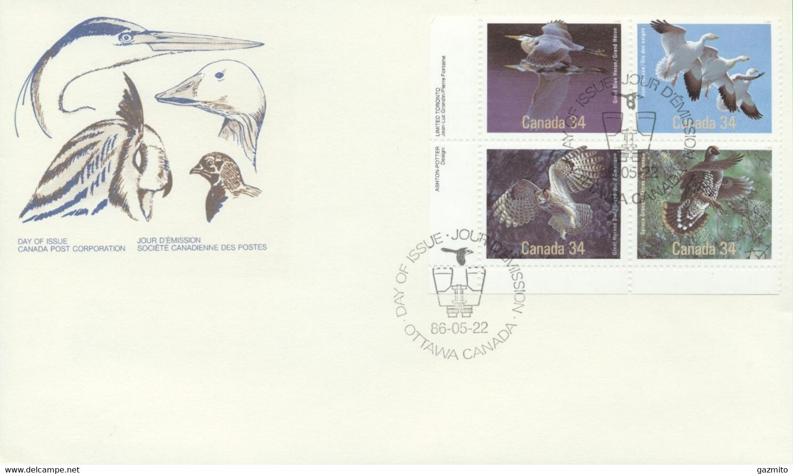 Canada 1986, Birds, Owl, Goose, 4val In FDC - Ganzen