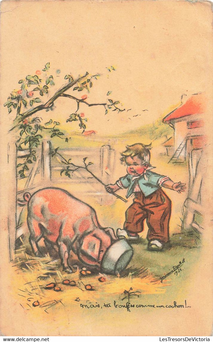 CPA Illustrateur Germaine Bouret - Mais Tu Bouffes Comme Un Cochon - Petit Garçon Et Cochon - Bouret, Germaine