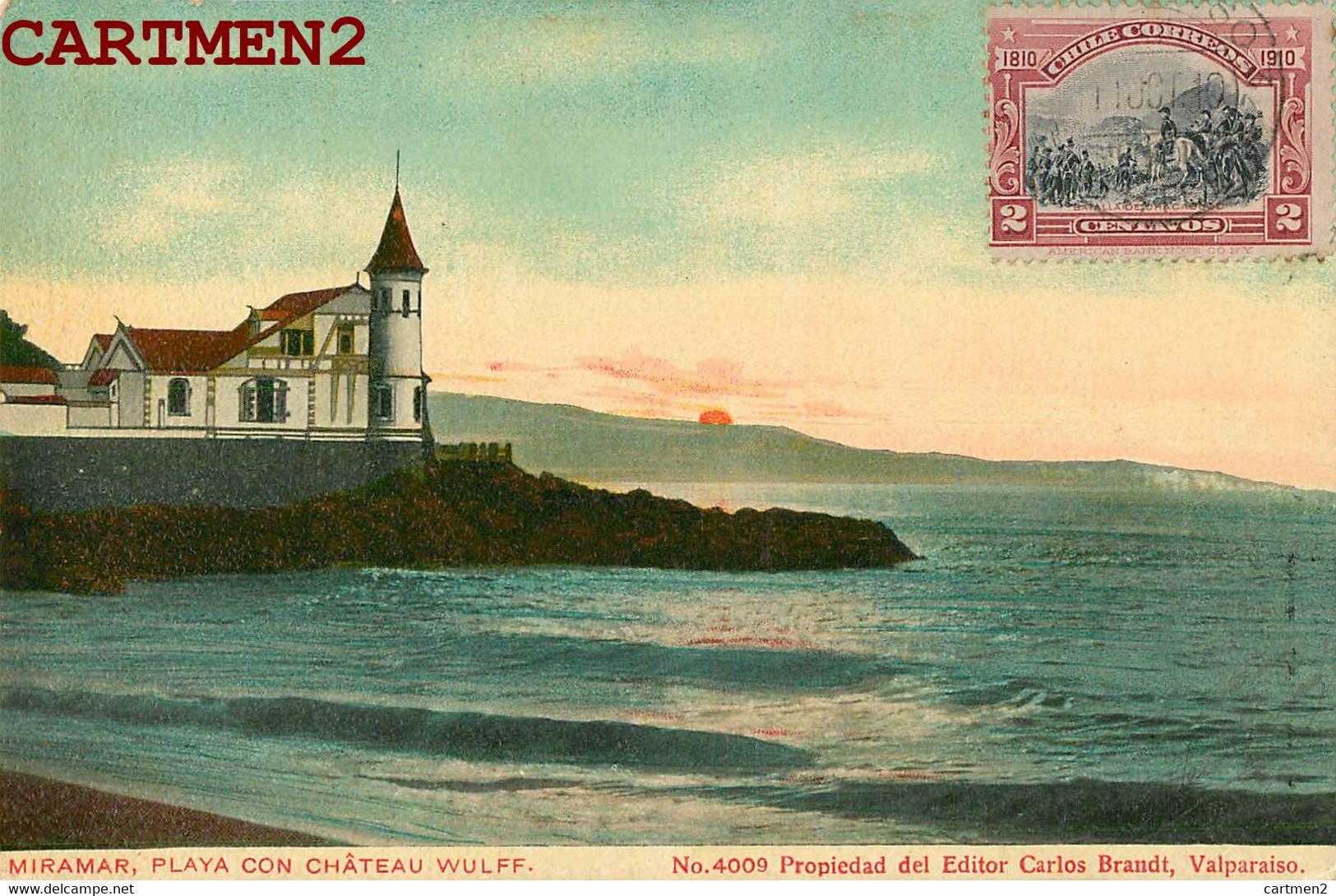 MIRAMAR PLAYA CON CHATEAU WULFF CARLOS BRANDT VALPARAISO CHILI CHILE STAMP CORREOS PHILATELIE 1900 - Chili