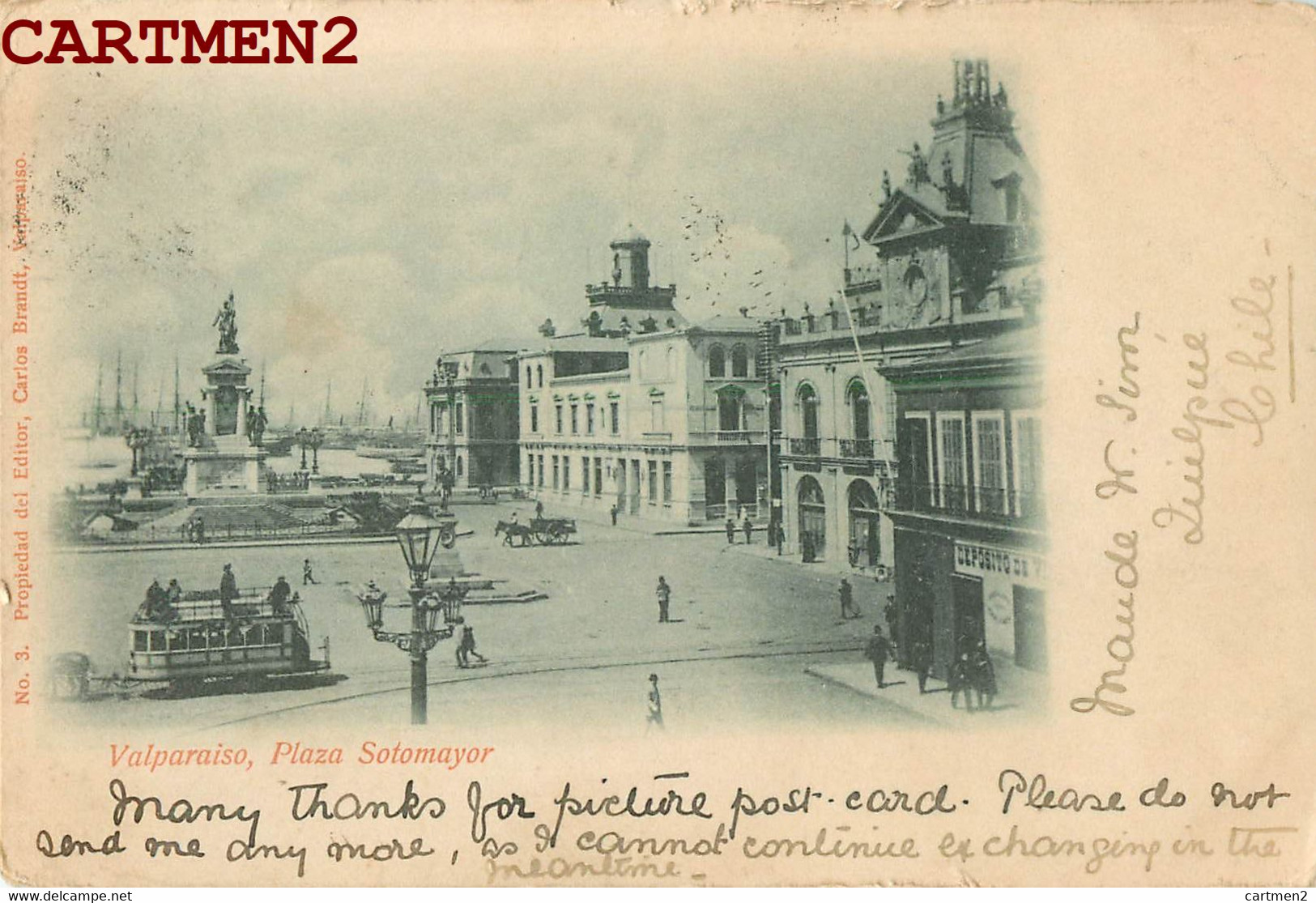 VALPARAISO PLAZA SOTOMAYOR CHILI CHILE STAMP CORREOS VIA ANDES BUENOS-AIRES LOS ANDES PHILATELIE 1900 - Chili