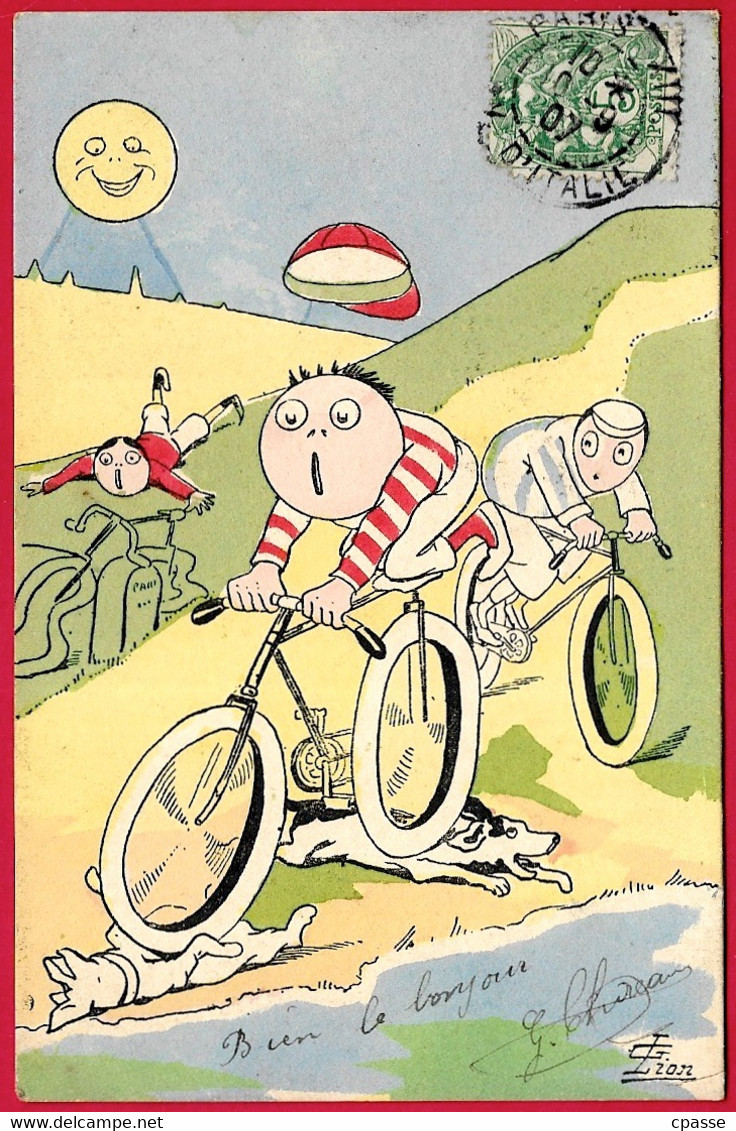 Rare CPA Humour Cycliste Par Illustrateur G. LION - Lion