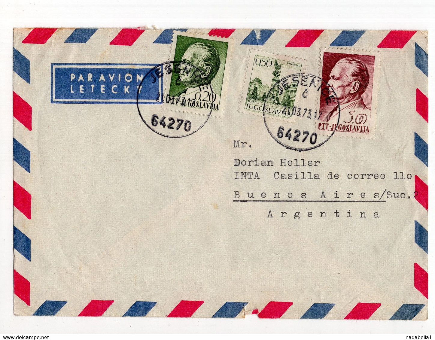 1973. YUGOSLAVIA,SLOVENIA,JESENICE AIRMAIL TO ARGENTINA - Airmail