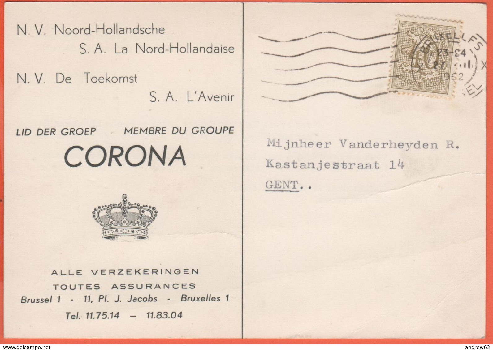 BELGIO - BELGIE - BELGIQUE - 1962 - 40c - CORONA - Viaggiata Da Bruxelles Per Gent - Briefe U. Dokumente