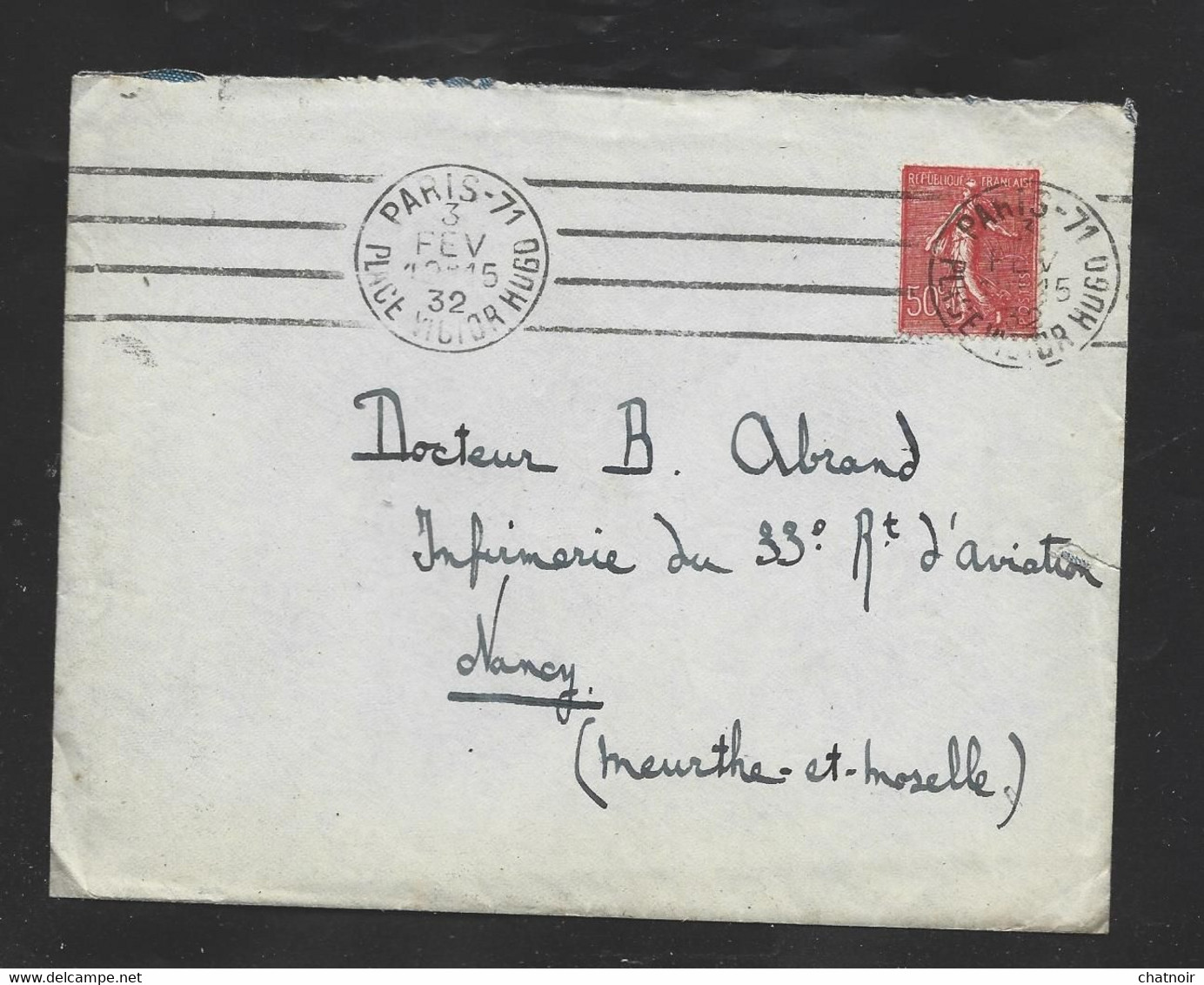 PARIS  71   Place Victor Hugo  Oblit  4 Lignes    Sur 50c Semeuse   1932 - Autres & Non Classés