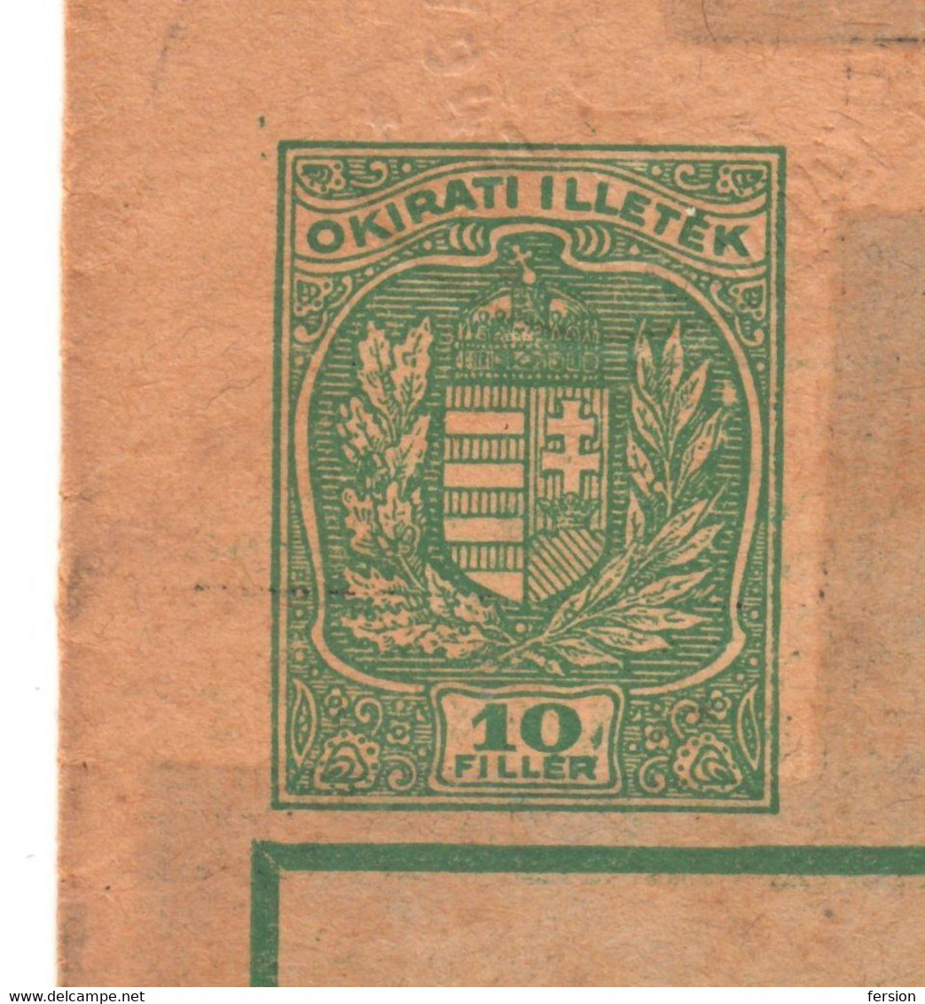 1943 Hungary - Transport Railway WAYBILL Form - REVENUE TAX Stamp - BUDAPEST Postmark - 10 F - Coat Of Arms - Revenue Stamps