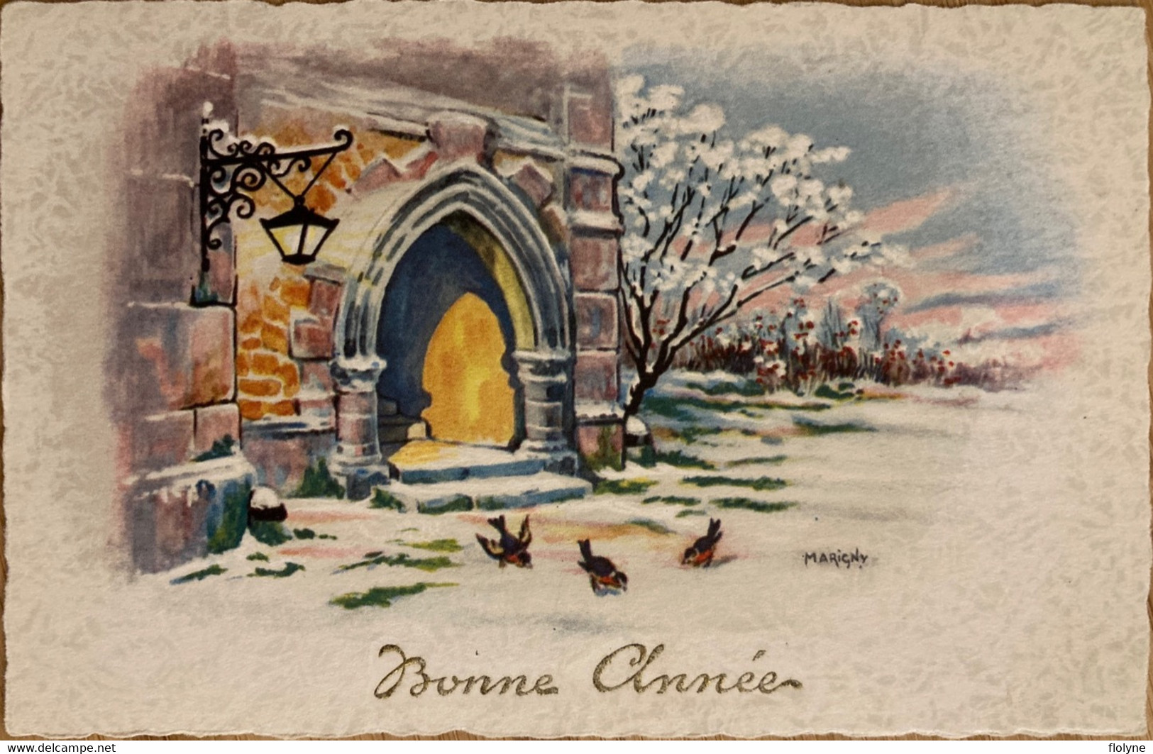 Bonne Année - CPA Illustrateur MARIGNY - Village église Sous La Neige - New Year