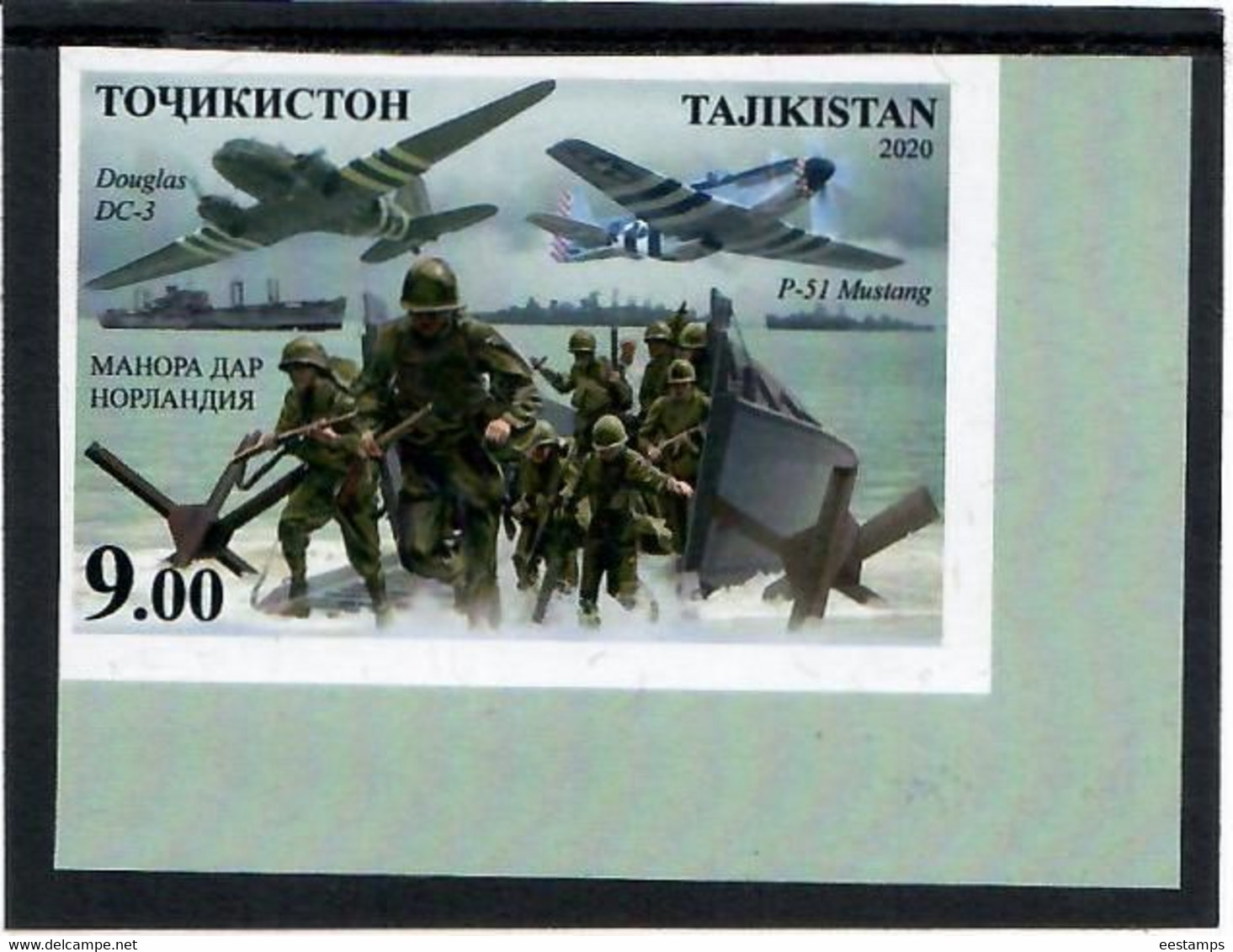 Tajikistan 2020. Normandy Landings. W.Churchill.(Aircraft,Ships). Imperf. 1v. - Tadjikistan